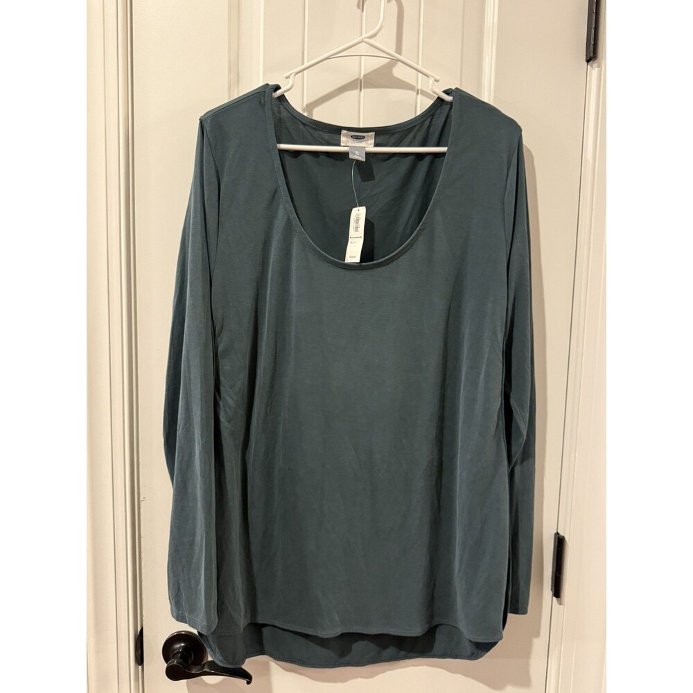 New Old Navy Women S Long Sleeve Scoop Neck Blouse Top Elegant  Blue Green